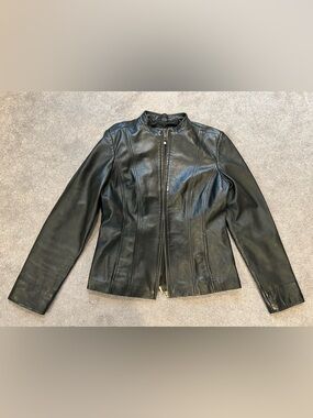Live A Little Vintage Women's Black Leather Zip-Front Moto Jacket Size S